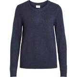 Blåa - Nylon Överdelar Vila Ril Round Neck Knitted Pullover - Blue/Total Eclipse