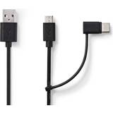 Nickel - PVC - USB-USB - USB-kabel Kablar Nedis USB A-USB Micro-B/USB C 2.0 1m