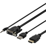 Kablar Deltaco HDMI-VGA/3.5mm/USB A 1m