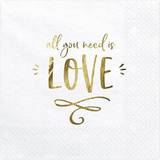 Årsdagar Pappersservetter PartyDeco Napkins All You Need Is Love Gold/White 20-pack