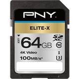 PNY 64 GB Minneskort PNY Elite-X SDXC Class 10 UHS-I U3 100MB/s 64GB