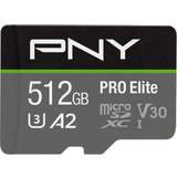 PNY 512 GB Minneskort PNY Pro Elite microSDXC Class 10 UHS-I U3 V30 A2 100/90MB/s 512GB +Adapter