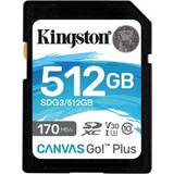 512 GB - SDXC Minneskort & USB-minnen Kingston Canvas Go! Plus SDXC Class 10 UHS-I U3 V30 170/90MB/s 512GB