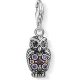 Silver uggla smycken Thomas Sabo Charm Club Sparkling Owl Charm Pendant - Silver/Multicolour