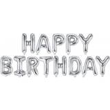 PartyDeco Text & Theme Balloons Happy Birthday Silver