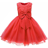 Ärmlösa Klänningar Barnkläder Festklänning med Rosett och Blommor - Röd (2830-34072)