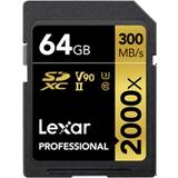 LEXAR Minneskort & USB-minnen LEXAR Professional SDXC Class 10 UHS-II U3 V90 2000x 300/260MB/s 64GB