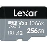 LEXAR 256 GB - microSDXC Minneskort LEXAR Professional SILVER microSDXC Class 10 UHS-I U3 V30 A2 1066x 256GB +SD Adapter