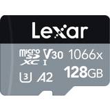 128 GB - V30 Minneskort LEXAR Professional SILVER series microSDXC Class 10 UHS-I U3 V30 A2 160/120MB/s 128GB +SD adapter (1066x)