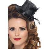20-tal Huvudbonader Smiffys Mini Top Hat with Ribbon and Feather Black
