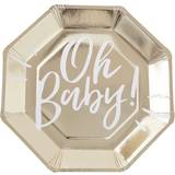 Baby - Guld Tallrikar, Glas & Bestick Ginger Ray Plates Oh Baby Gold/White 8-pack