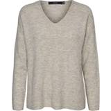 Vero Moda Dam - Stickad tröjor Vero Moda Lefile V-Neck Knitted Pullover - Grey/Birch