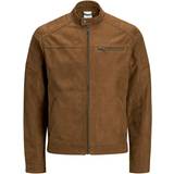 Herr Jackor Jack & Jones Faux Leather Jacket - Brown/Cognac