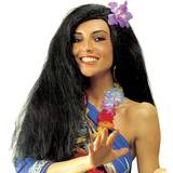 Svart - Världen runt Peruker Widmann Hula Hula Black Wig with Flower