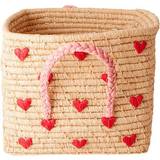Rice Gröna Barnrum Rice Raffia Basket with Embroidered Hearts