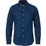 Polo ralph lauren slim fit skjorta Polo Ralph Lauren Linen Button Down Shirt - Newport Navy