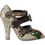 Bomull - Dam Sandaletter Dolce & Gabbana Gold Sequined Crystal Studs Heels - Gold/Green/Purple