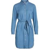 Vila Bista Tie Waist Denim Dress - Blue/Medium Blue Denim
