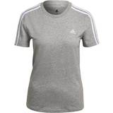 Adidas Bomull - Dam T-shirts adidas Women's Loungewear Essentials Slim 3-Stripes T-shirt - Medium Grey Heather/White