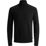 Viskos Tröjor Jack & Jones Roll Collar Decorated Knitted Sweater - Black