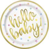 Baby - Guld Engångstallrikar Unique Party Plates Hello Baby 8-pack