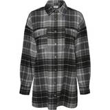 Dam - Nylon Skjortor Noisy May Loose Fit Shirt - Black/Checks Bw/Grey