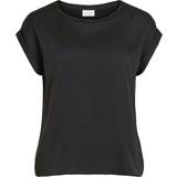 18 - Dam T-shirts & Linnen Vila Satin Look Short Sleeved Top - Black/Black