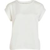 Dam - Hängselkjolar - Återvunnet material T-shirts Vila Satin Look Short Sleeved Top - White/Snow White