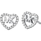 Silver Örhängen Michael Kors Precious Pavé Heart Logo Earrings - Silver/Transparent