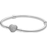 Pandora Charm Bracelets Armband Pandora Moments Sparkling Heart Clasp Snake Chain Bracelet - Silver/Transparent