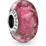 Berlocker & Hängen Pandora Wavy Fancy Murano Glass Charm - Silver/Pink