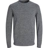 Herr - Stickad tröjor Jack & Jones Crew Neck Knitted Pullover - Grey/Navy Blazer