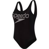 10 - Dam Baddräkter Speedo Summer Stripe Logo Deep U-Back Swimsuit - Black/White