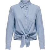 Randiga Skjortor Only Lecy Tie Detail Shirt - White/Cloud Dancer