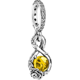 Gul Berlocker & Hängen Pandora Disney Belle Infinity & Rose Flower Pendant - Silver/Yellow/Transparent