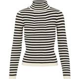 Dam - Polokrage Tröjor Pieces Knitted Pullover - Black/Stripes with Birch Stripes