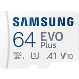 64 GB Minneskort Samsung Evo Plus microSDXC Class 10 UHS-I U1 V10 A1 130/130MB/s 64GB +SD Adapter