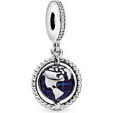 Blåa Smycken Pandora Spinning Globe Dangle Charm - Silver/Blue/Transparent