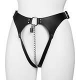 Rimba Kyskhetsanordningar Sexleksaker Rimba Leather Chastity Belt for Women with Chain