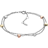 Charm Bracelets Armband Fossil Heart Tri-Tone Steel Double-Chain Bracelet - Silver/Rose Gold/Gold