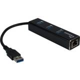 3.0 - Kabeladaptrar - USB A-RJ45 Kablar Inter-Tech USB A-3xUSB A/RJ45 M-F Adapter
