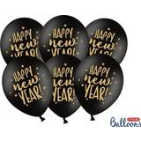 PartyDeco Ballonger Happy New Year Svart/Guld 6-pack