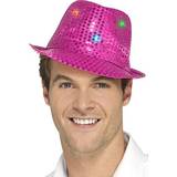 Rosa Maskerad Hattar Smiffys Light Up Sequin Trilby Hat Pink