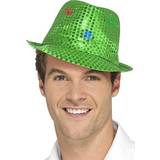 Grön - Karneval Huvudbonader Smiffys Light Up Sequin Trilby Hat Green
