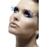Blå - Damer Smink Smiffys Eyelashes with Feather Plumes Blue