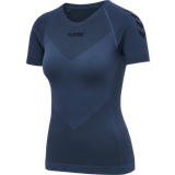 Blåa - Dam - Polyamid T-shirts Hummel First Seamless Jersey Women - Dark Denim