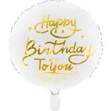 PartyDeco Foil Balloons Happy Birthday To You White/Gold