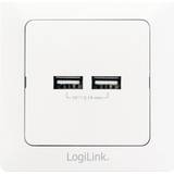 LogiLink Vägguttag LogiLink PA0163 2x USB-laddningskontakt USB-uttag IP20 Vit