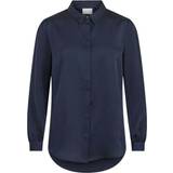 Ballongärmar - Dam Blusar Vila Long Sleeve Satin Shirt - Navy Blazer