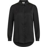 Vila Dam Blusar Vila Long Sleeve Satin Shirt - Black